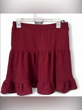 Women's Burgundy Ruffle Hem Skater Skirt